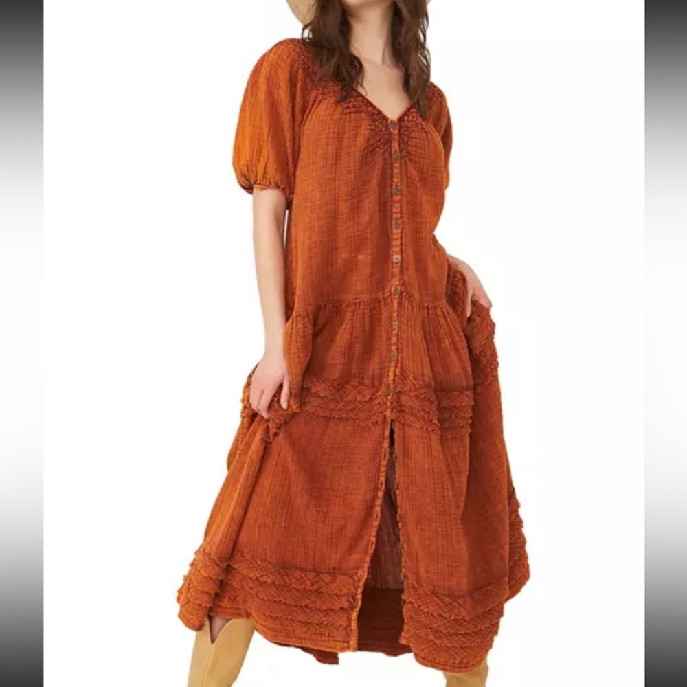 NWOT Free People Sunday Stroll Maxi Dress Rust Size XS